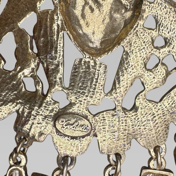 GOLDETTE Signed 1960s Egyptian Revival Pendant Necklace w/Agate Gemstone Tassels - Picture 5 of 15